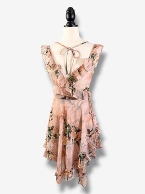 Current Mood Wildflower Dreams Wrap Dress Pink Floral Size L Fairy Cottage Boho
